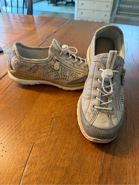 Rieker Shoes - Rieker Women's ComfortableCasual Zip Lace Sneakers Gray/Taupe metallic Size 38